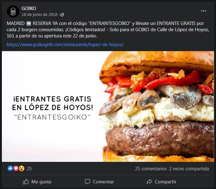 Promoción de entrante gratis